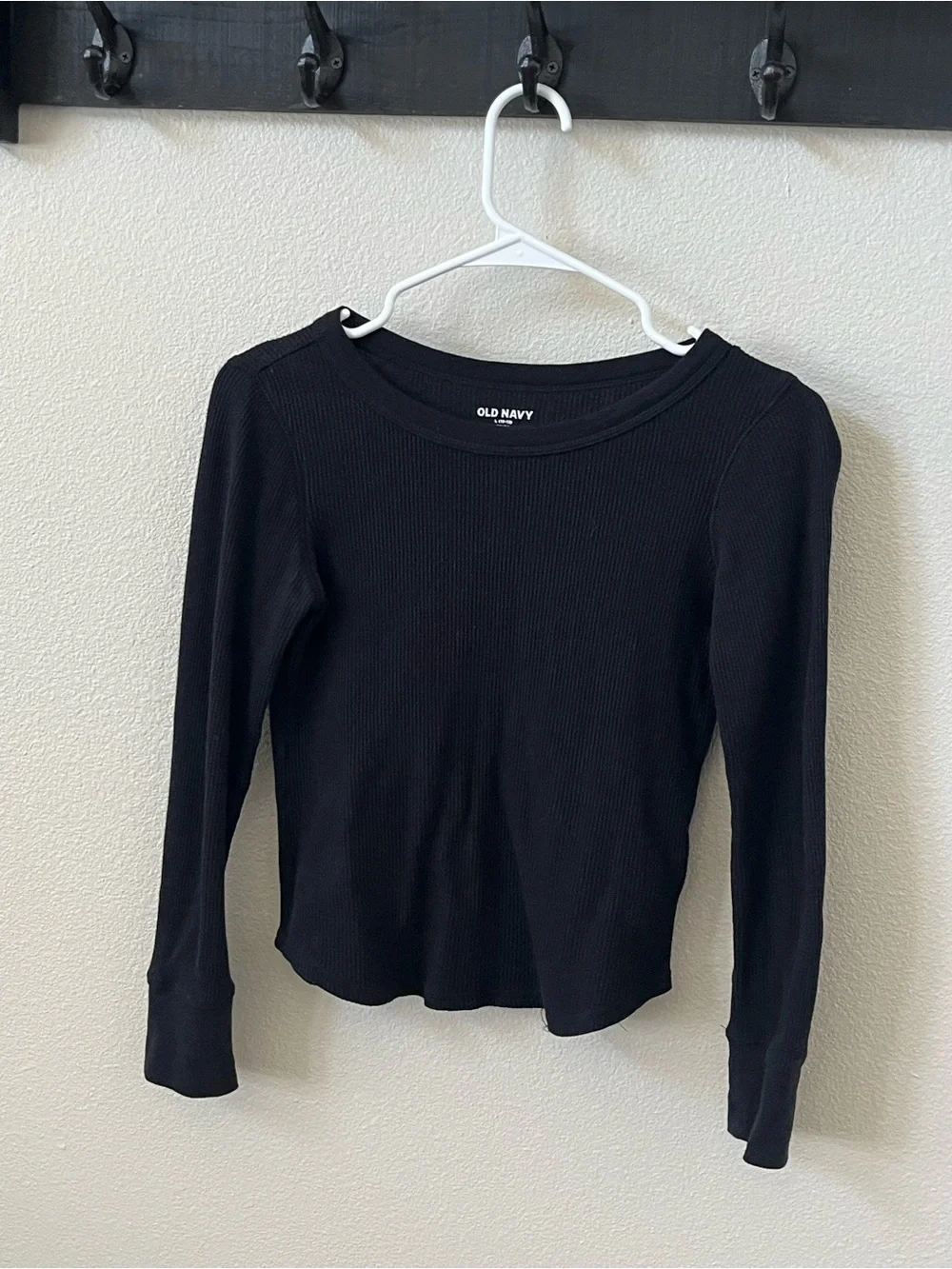 Girls Old Navy Black Waffle Knit Long Sleeve Top